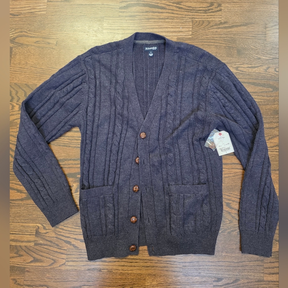St Johns Bay Sweater Mens navy heather Cable Knit Cardigan V Neck size S